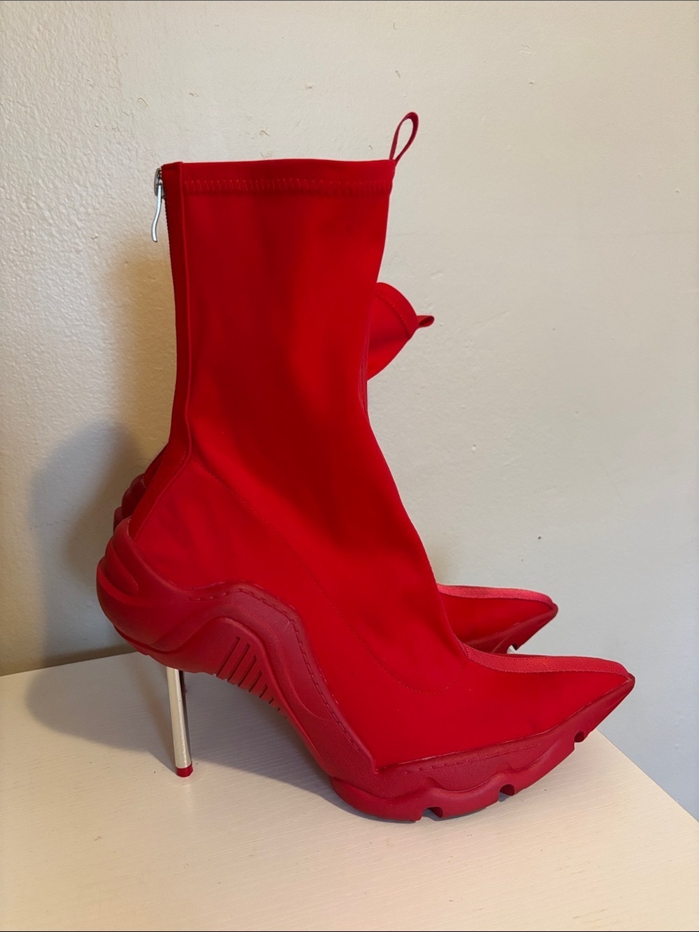 Red Stretch Sock Stiletto Bootie
